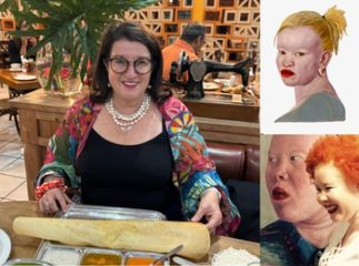 Image of Veronique Hoog and two of her portraits